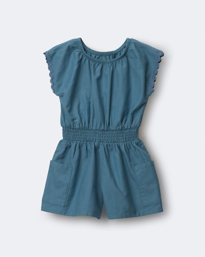 Toddler Girl Ric-Rac Swing Romper with Pockets - Blue