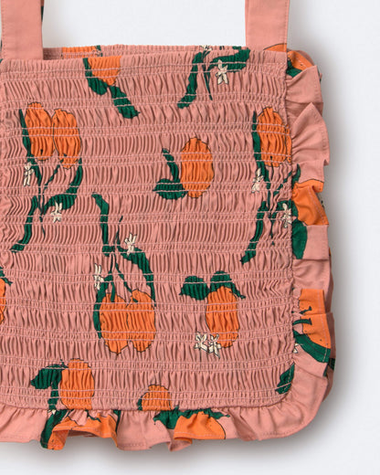 Toddler Girl Smocked Bib Top in Clementine Grove Print - Light Pink