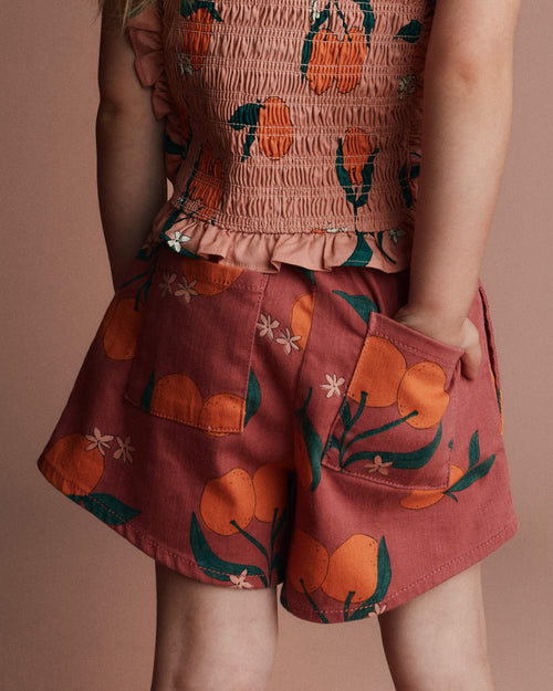 Toddler Girl A-Line Shorts in Clementine Grove Print - Rose