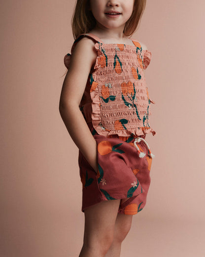 Toddler Girl A-Line Shorts in Clementine Grove Print - Rose