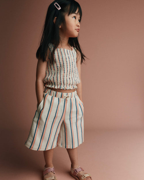 Toddler Girl Wide-Leg Capri Pant in Stripes - Cream