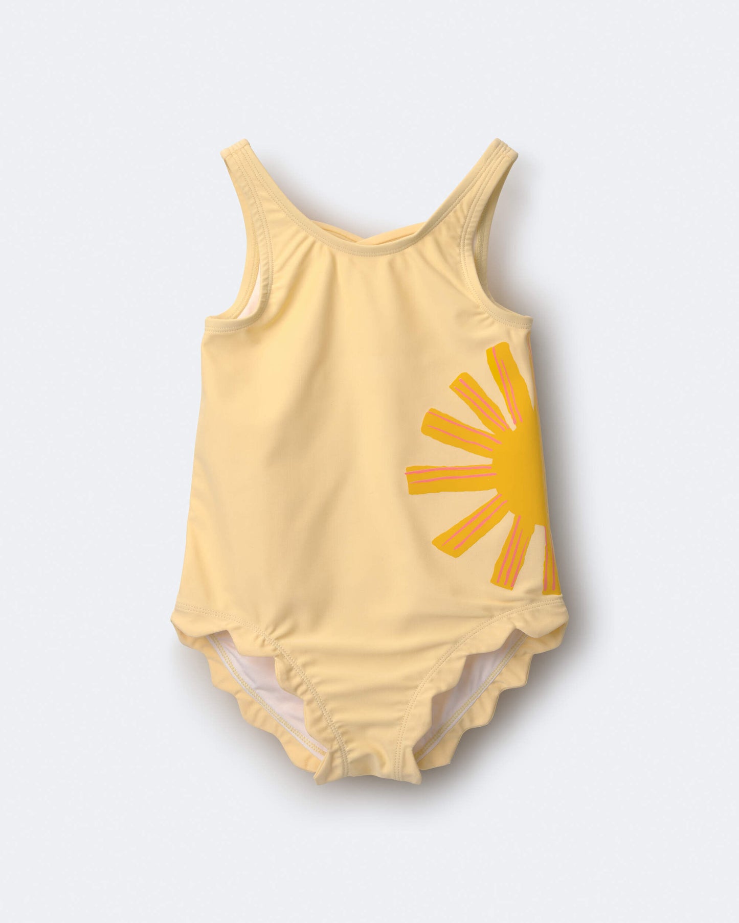 Toddler Girl Scalloped One-Piece Swimsuit in Sun Print - Yellow