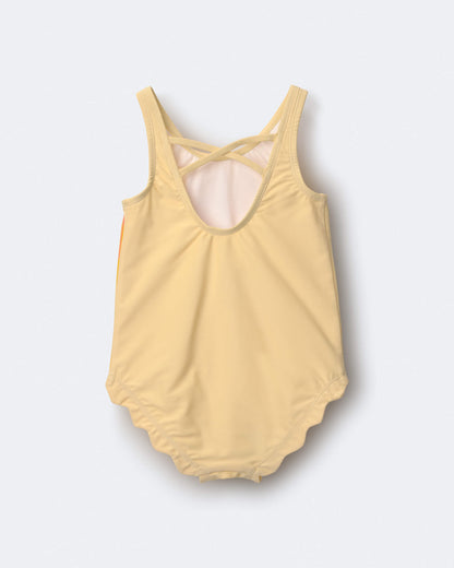 Toddler Girl Scalloped One-Piece Swimsuit in Sun Print - Yellow