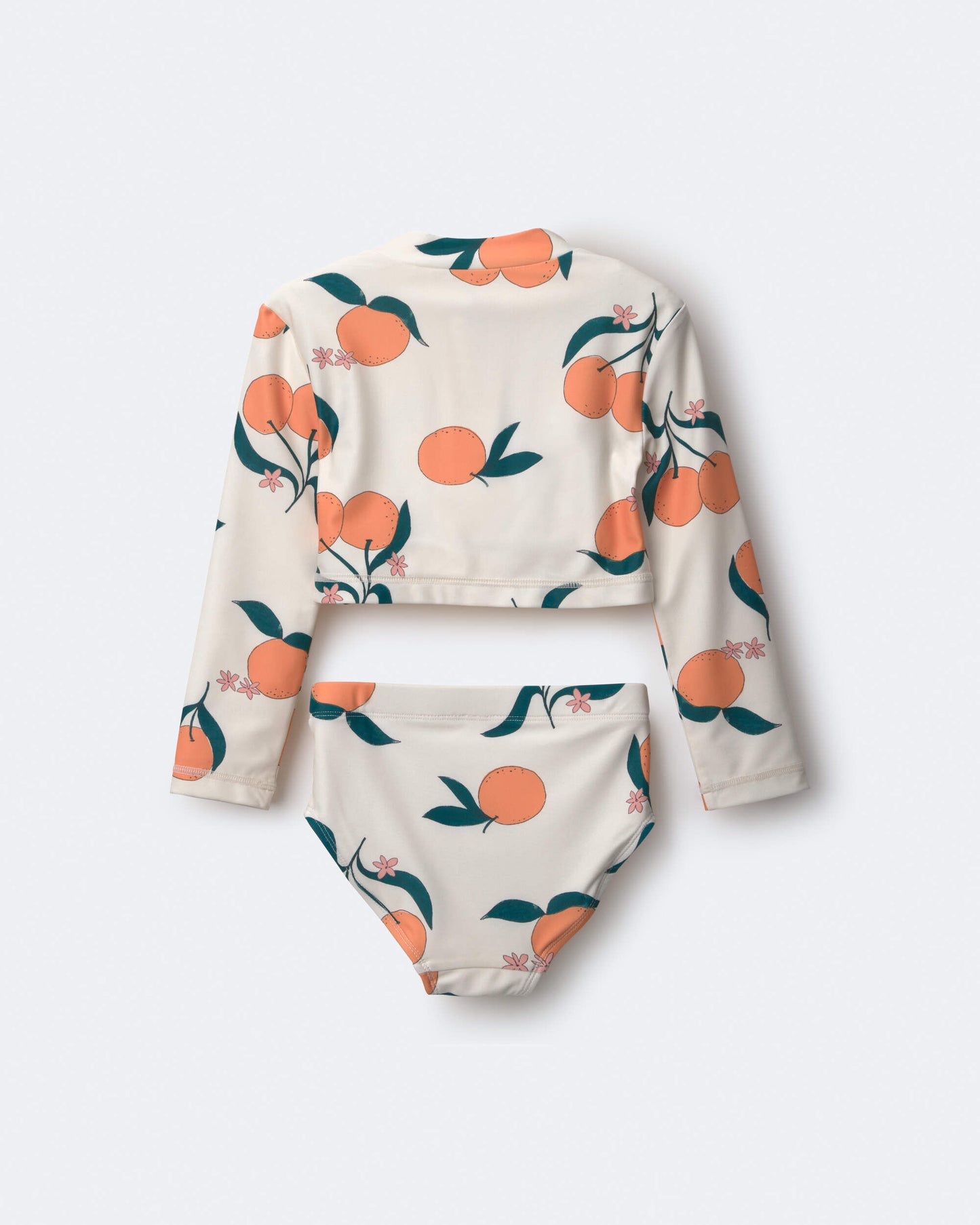 Toddler Girl Half-Zip Long-Sleeve Rashguard Set in Clementine Grove Print - Cream