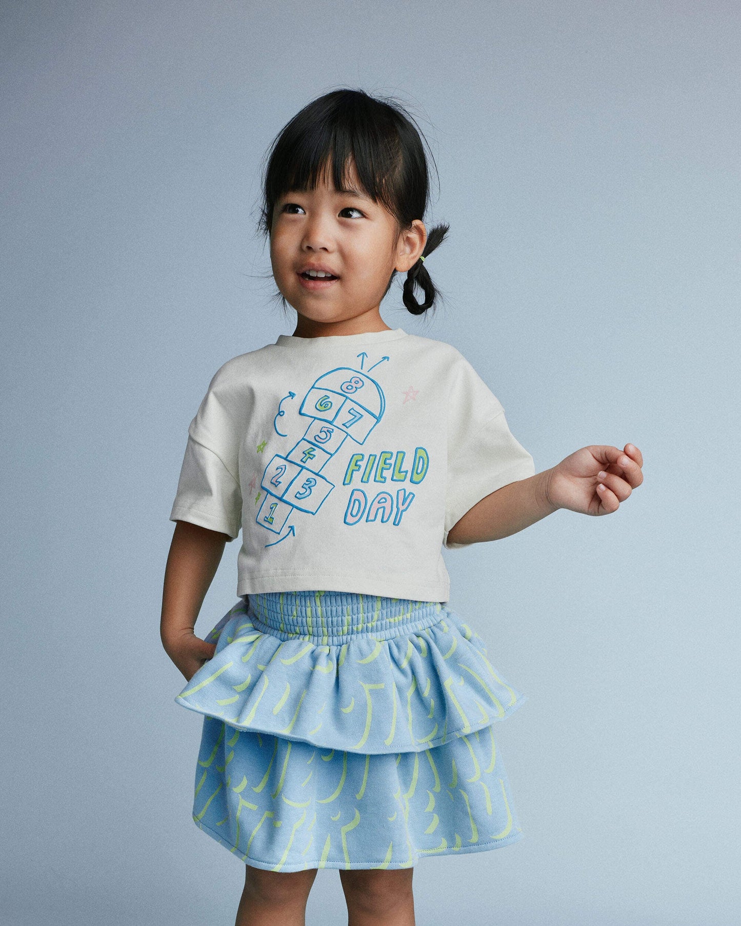 Toddler Girl 'Field Day' Breezy Top in Hopscotch Print - Cream