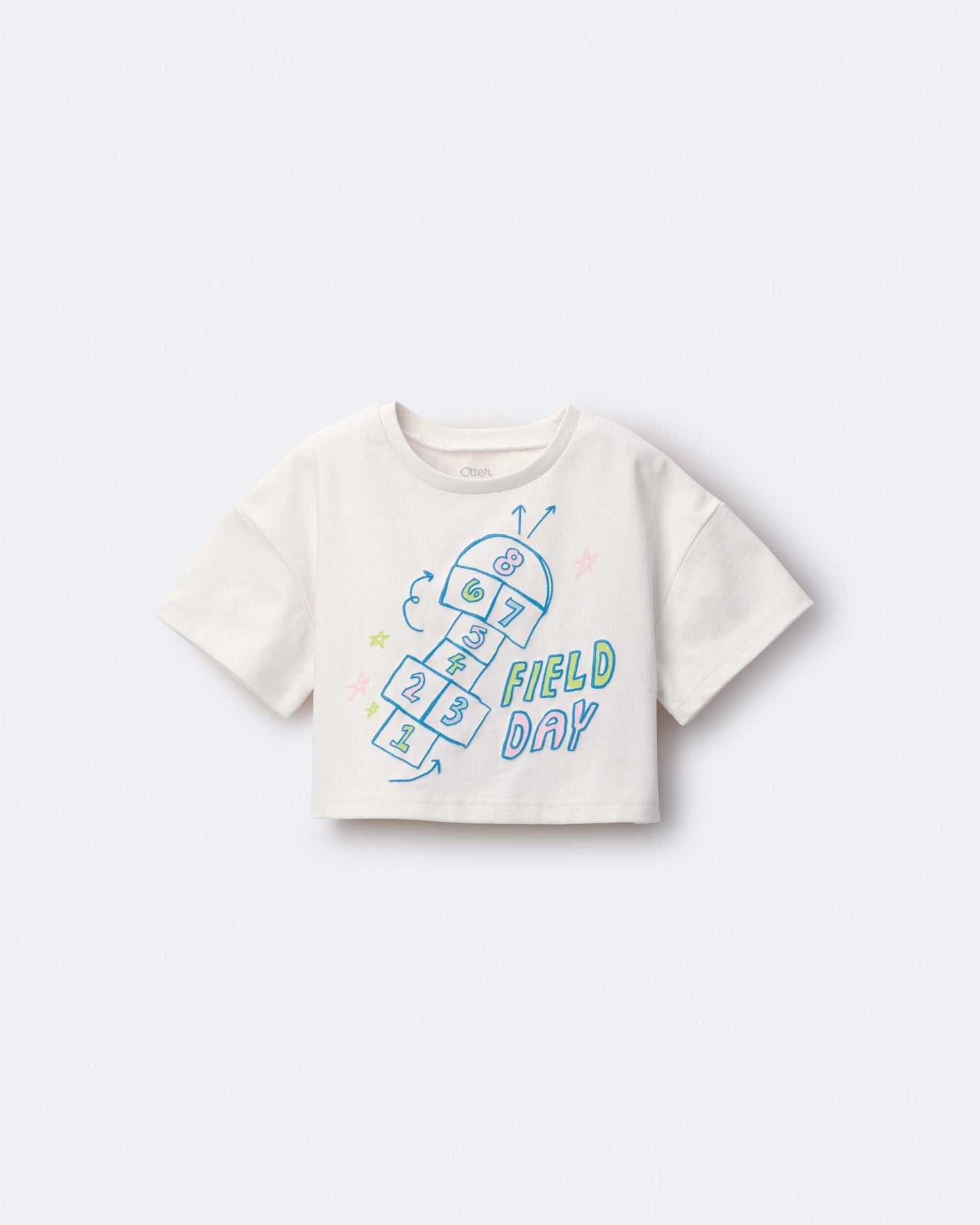 Toddler Girl 'Field Day' Breezy Top in Hopscotch Print - Cream