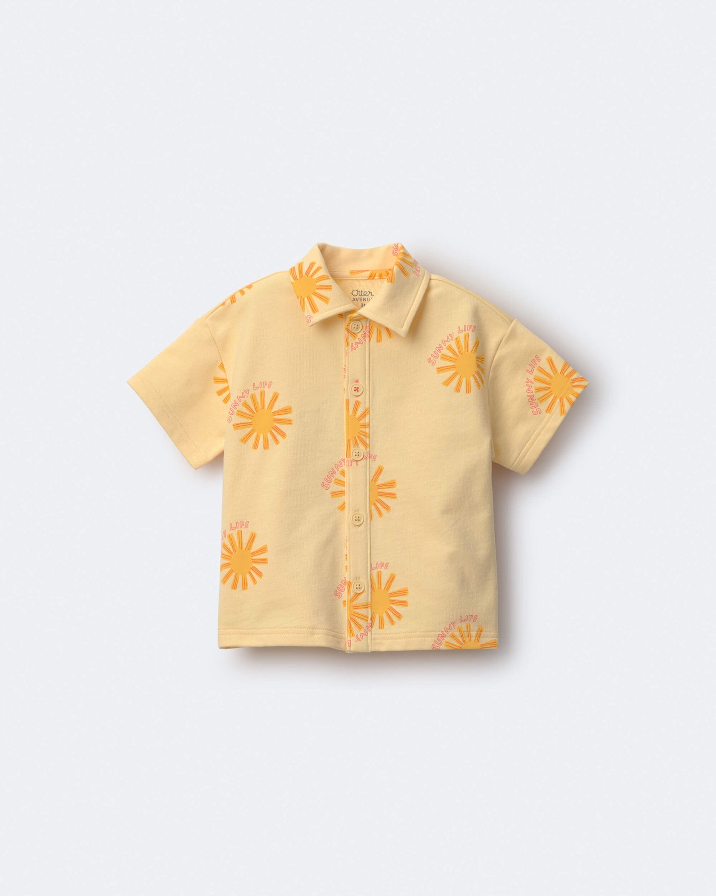 Toddler Boy Button-Down Short-Sleeve Shirt in Sunny Life Print - Yellow