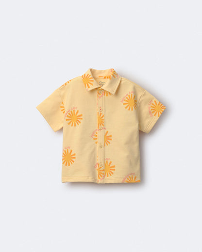 Toddler Boy Button-Down Short-Sleeve Shirt in Sunny Life Print - Yellow