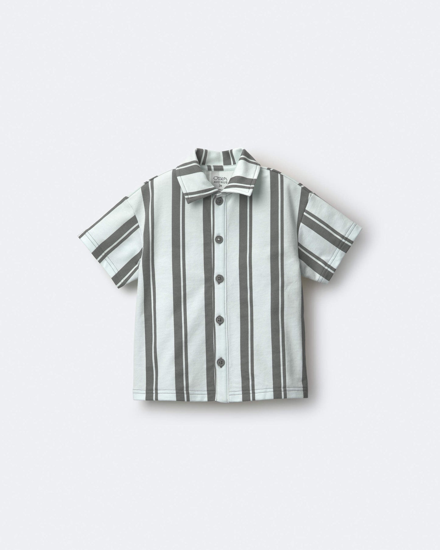 Toddler Boy Button-Down Short-Sleeve Shirt in Stripes - Light Blue/Sage