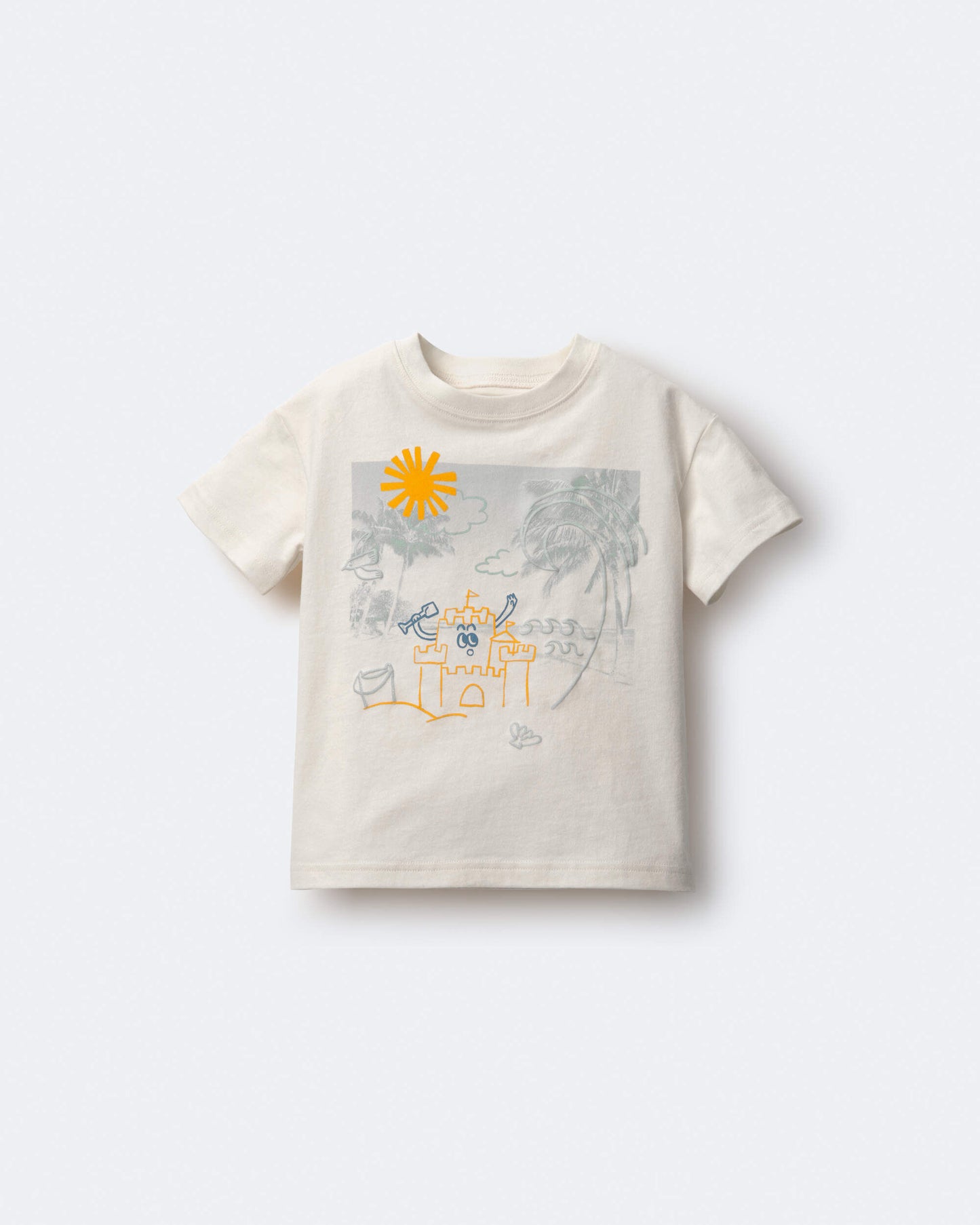 Toddler Relaxed Graphic Tee in Beach Print - Cream