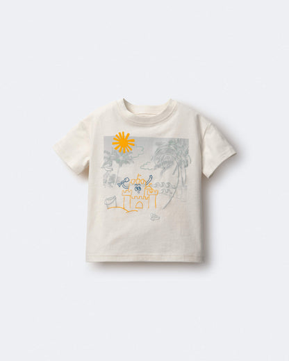 Toddler Relaxed Graphic Tee in Beach Print - Cream