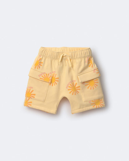 Toddler Boy French Terry Cargo Shorts in Sunny Life Print - Yellow
