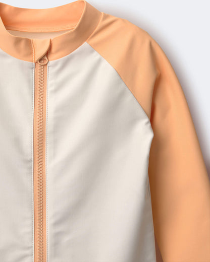 Toddler Boy Full-Zip Long-Sleeve Rashguard - Orange/Cream