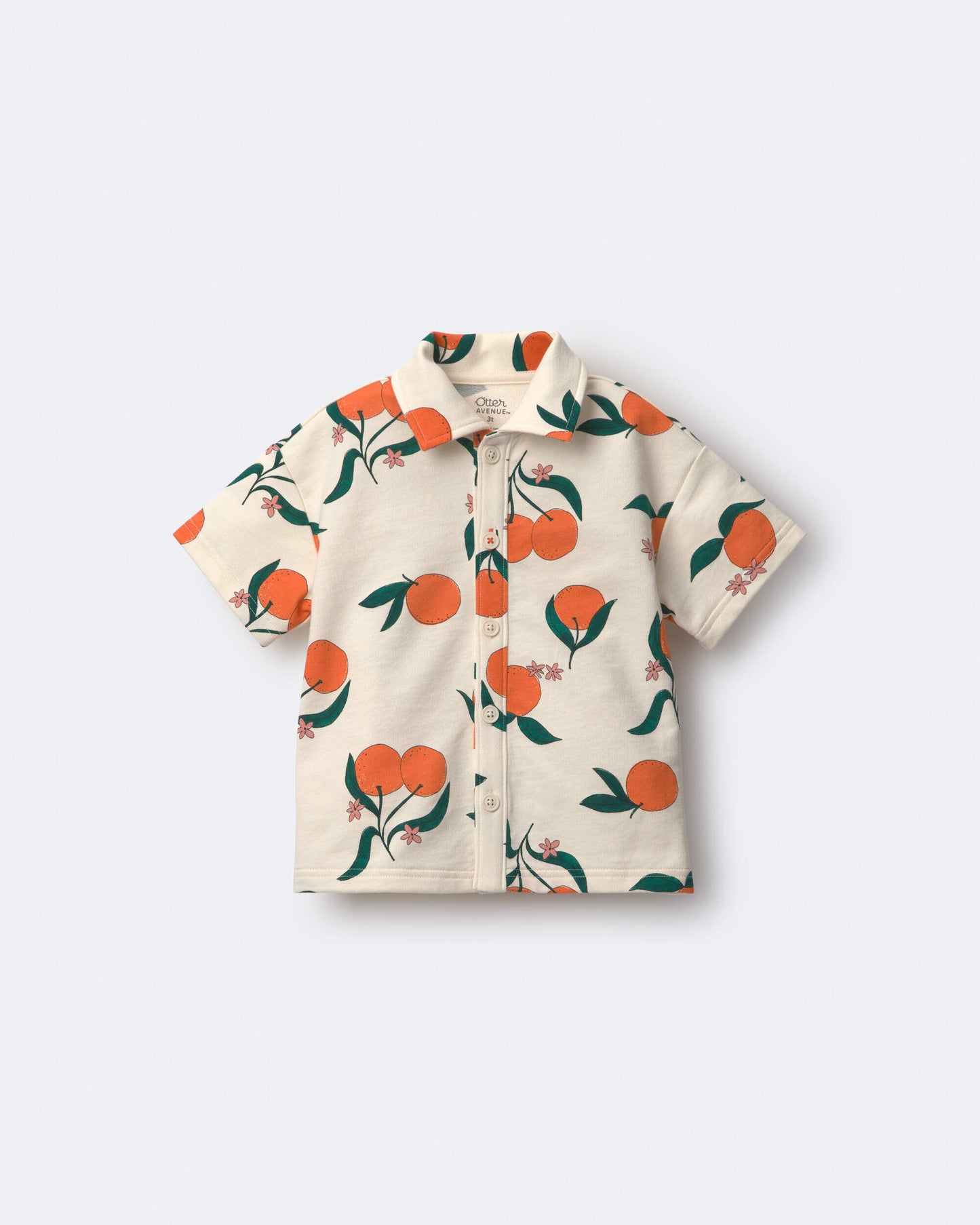 Toddler Boy Button-Down Short-Sleeve Shirt in Clementine Grove Print - Cream
