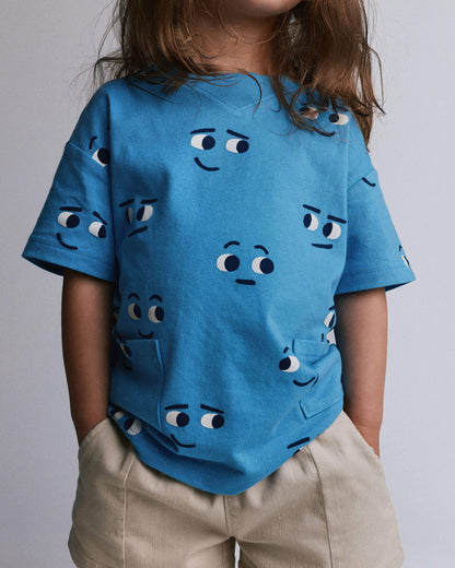 Toddler Otter Pocket Tee in Face Print - Blue