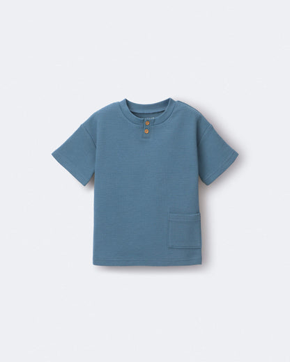 Toddler Boy Henley Tee with Pocket - Slate Blue