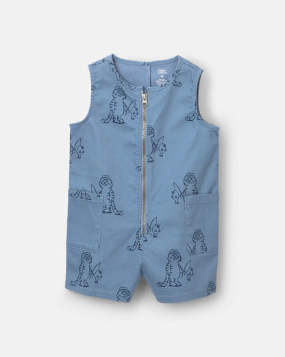 Toddler Romper with Otter Pockets in Fishing Tiger Print - Slate Blue
