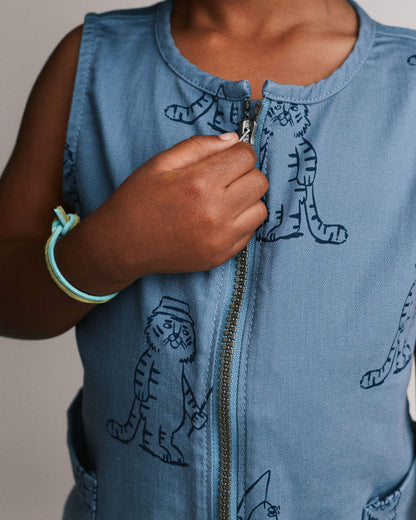 Toddler Romper with Otter Pockets in Fishing Tiger Print - Slate Blue
