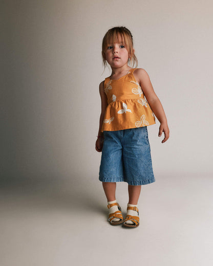 Toddler Girl Peplum Tank Top in Plant Print - Golden Yellow
