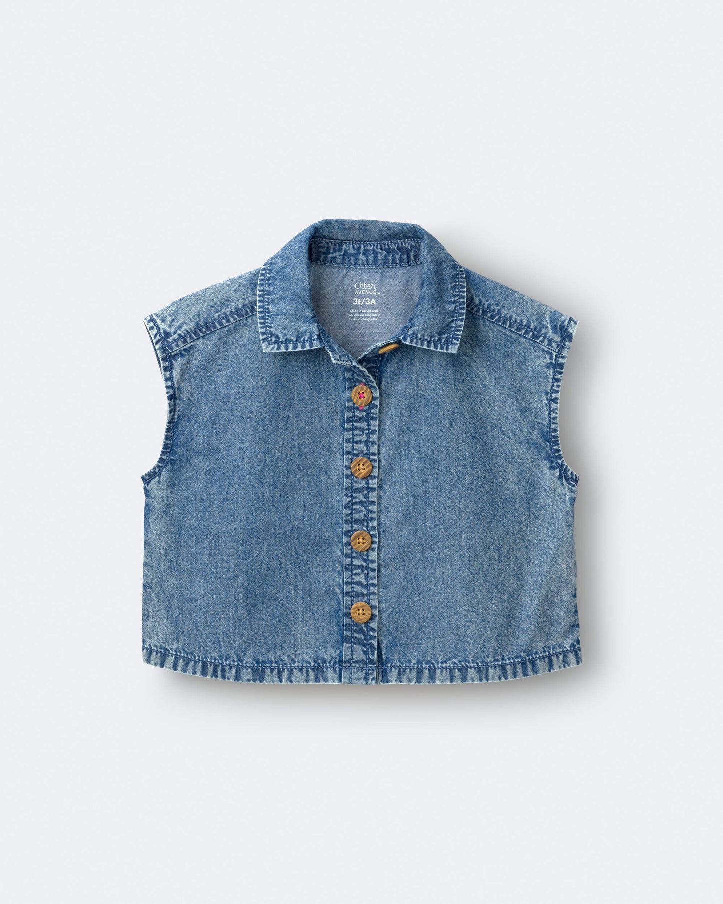 Toddler Girl Sleeveless Button-Down Top in Chambray