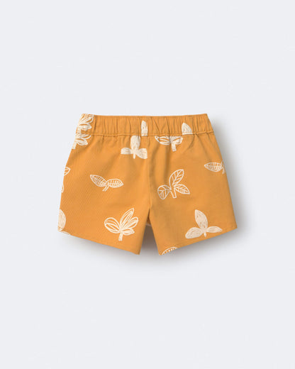 Toddler Girl Dolphin Hem Short in Plant Print - Golden Yellow