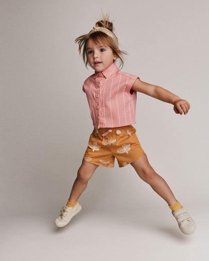 Toddler Girl Dolphin Hem Short in Plant Print - Golden Yellow
