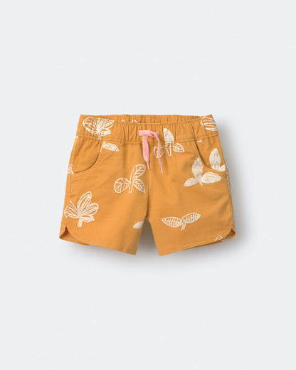 Toddler Girl Dolphin Hem Short in Plant Print - Golden Yellow