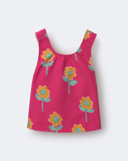 Toddler Girl Reversible Cross-Back Top in Floral Print - Hot Pink
