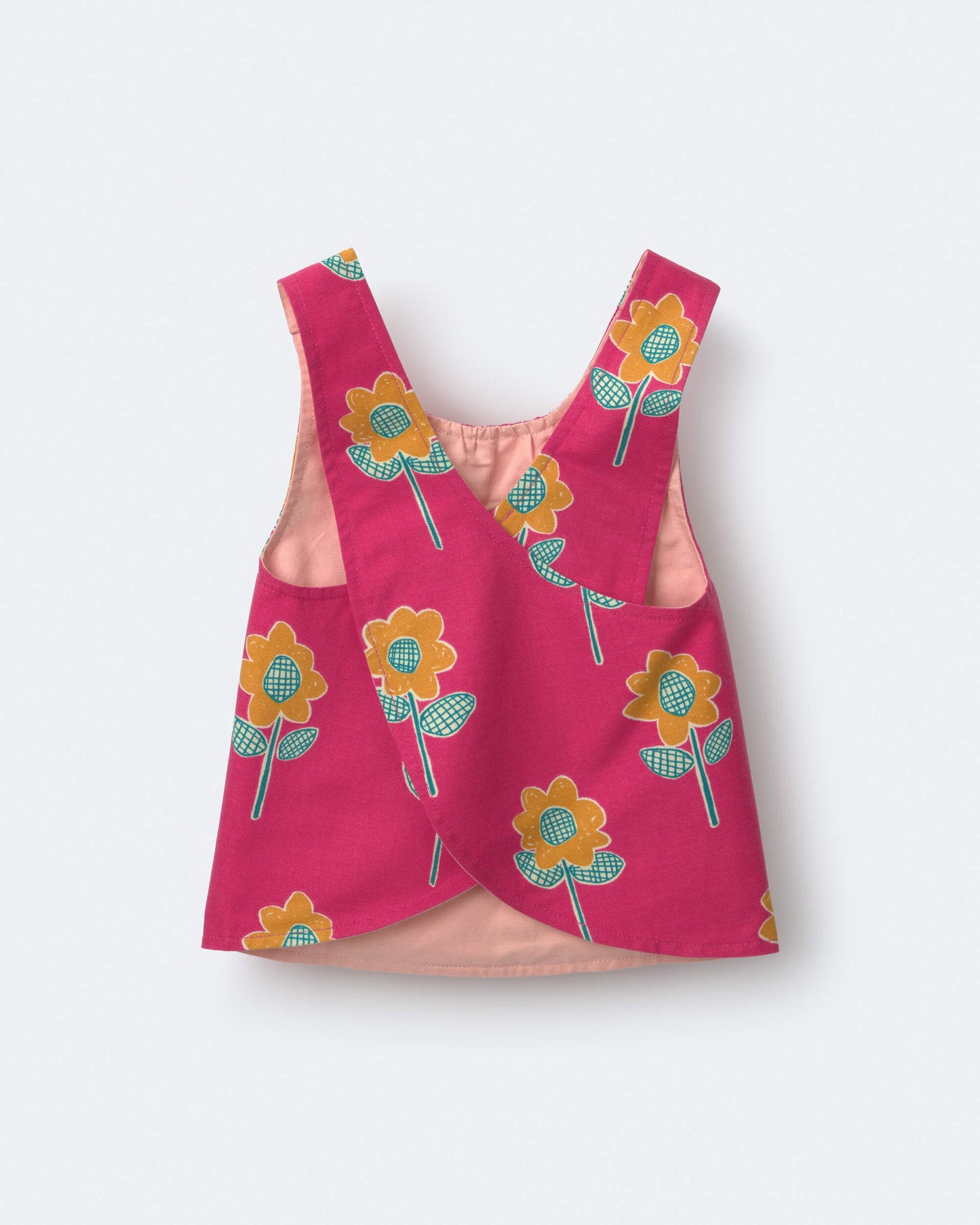 Toddler Girl Reversible Cross-Back Top in Floral Print - Hot Pink