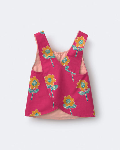 Toddler Girl Reversible Cross-Back Top in Floral Print - Hot Pink