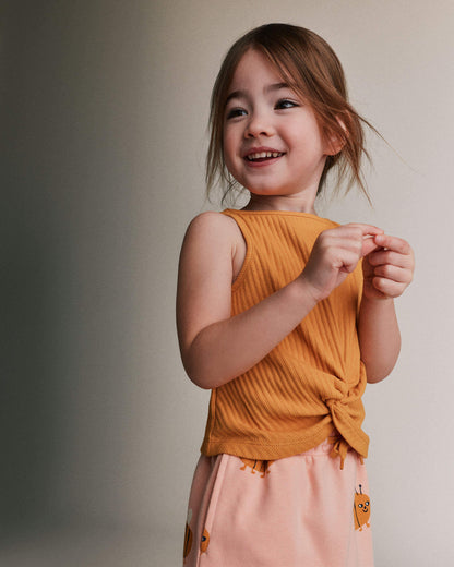 Toddler Girl Tie-Front Ribbed Tank - Golden Yellow