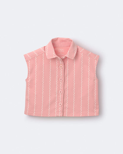 Toddler Girl Sleeveless Button-Down Top in Stripes - Light Pink