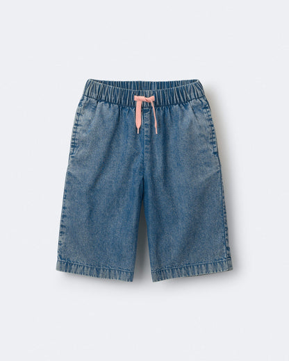Toddler Girl Wide-Leg Cropped Pant in Chambray