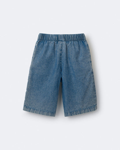 Toddler Girl Wide-Leg Cropped Pant in Chambray