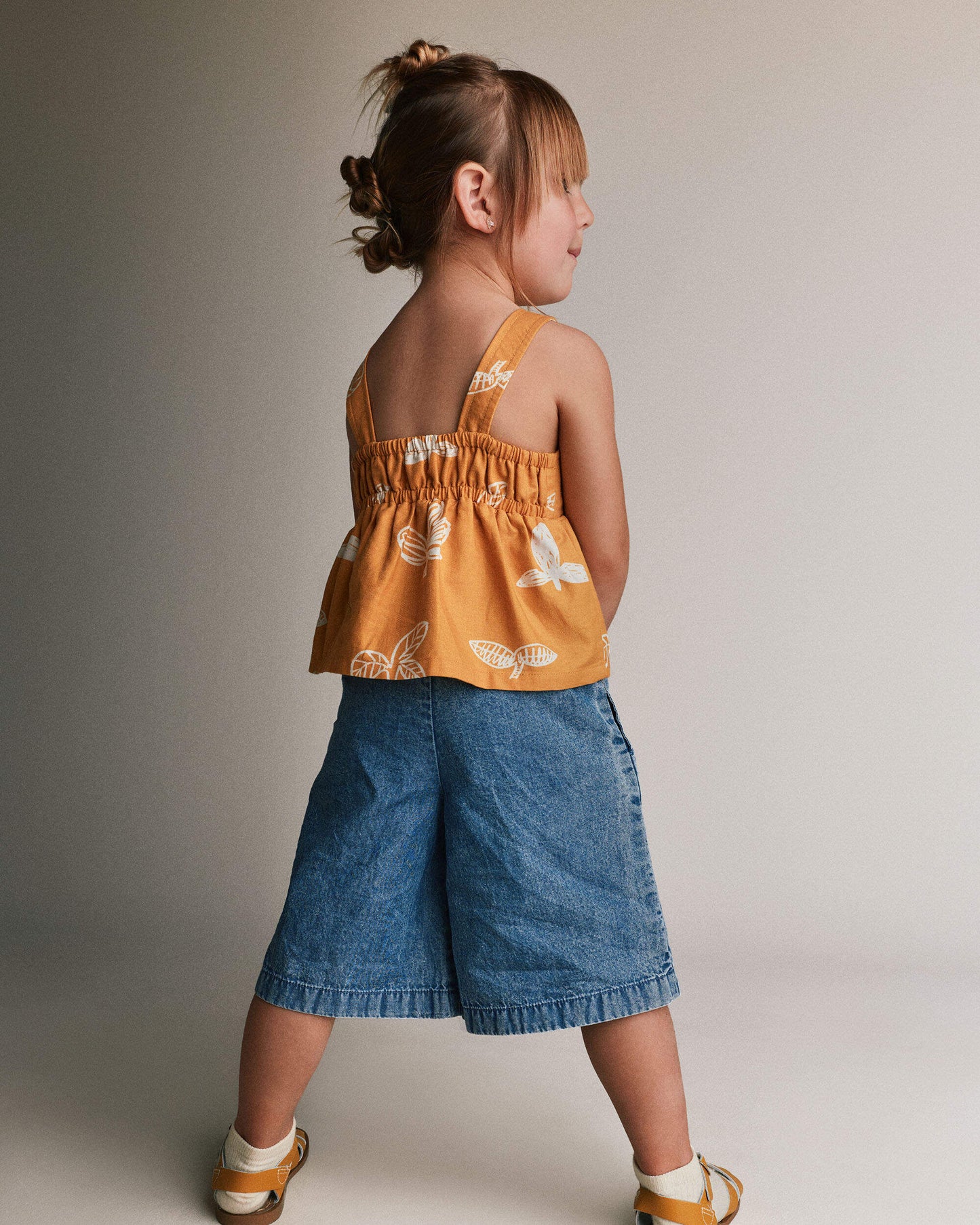 Toddler Girl Wide-Leg Cropped Pant in Chambray