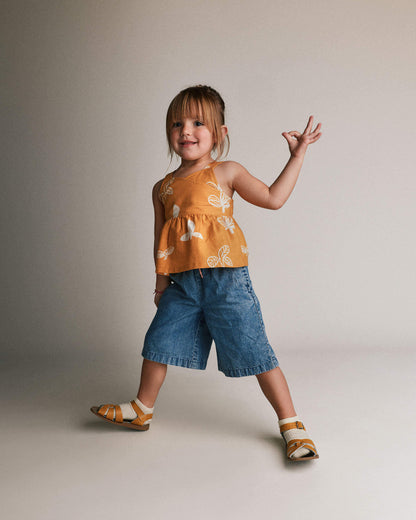 Toddler Girl Wide-Leg Cropped Pant in Chambray