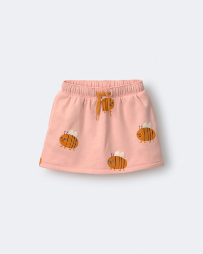 Toddler Girl Pull-On Skirt with Pockets in Bee Print - Light Pink