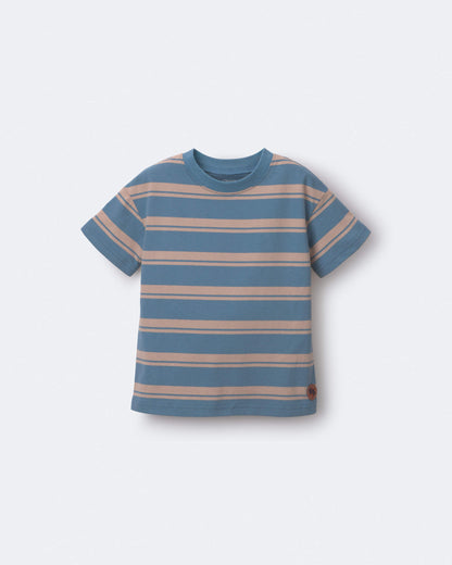 Toddler Relaxed Tee in Stripes - Slate Blue/Brown