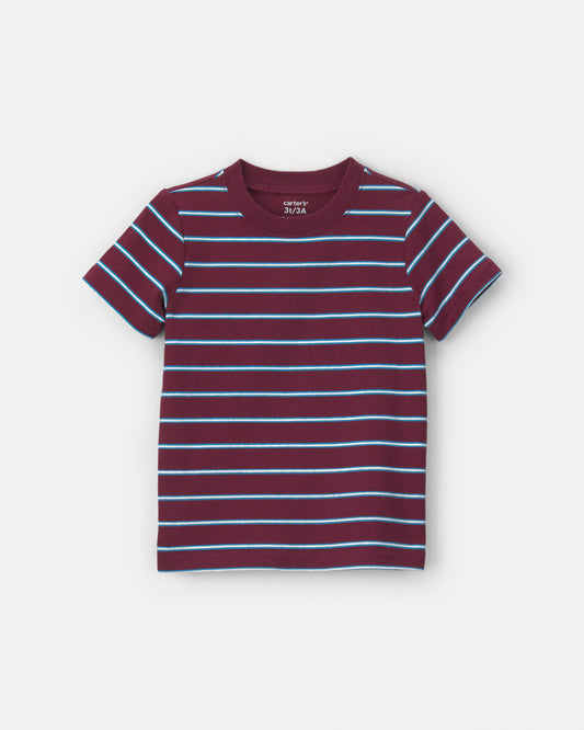 Toddler Boy Striped T-Shirt - Burgundy/Blue