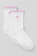Women's Lettuce Edge Sock - White/Candy Heart Pink