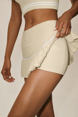 Cotton Cashmere High-Waist My Serve Tennis Skirt - Sandy Beige/White