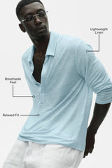 Linen Jersey Coastal Long Sleeve Pullover - Seaside Blue
