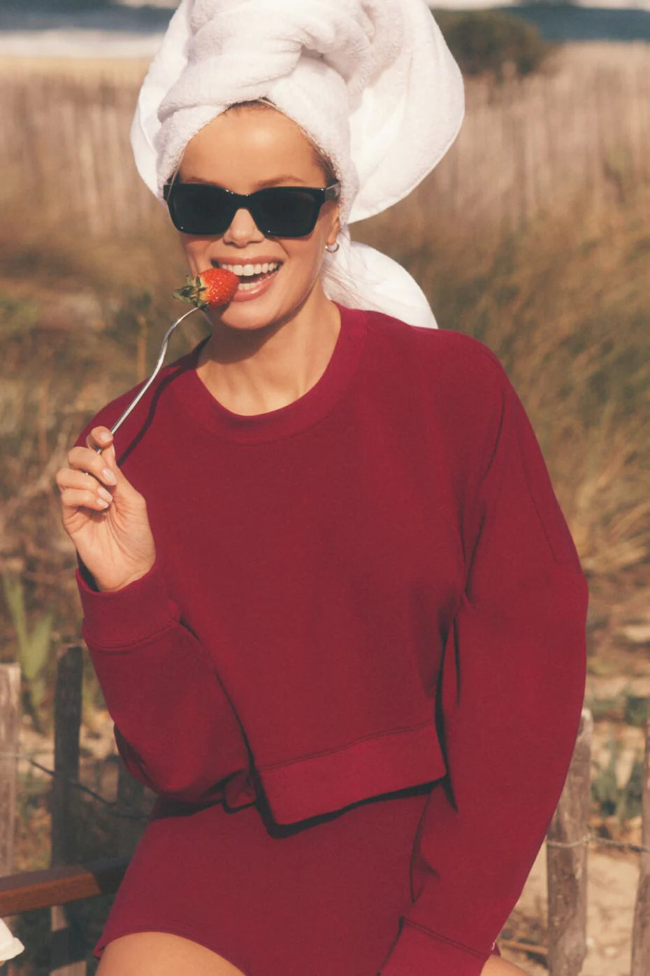 Cropped Sway Crew Neck Pullover - Summer Romance Red