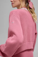 Tennis Club Sweater Knit Full Zip Jacket - Pink Wild Rose/White