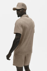 Linen Jersey Coastal Short Sleeve Polo - Gravel