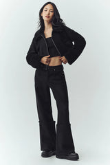 Wool Blend Nightfall Bomber - Black