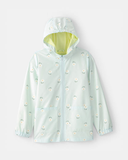 Girls Floral Raincoat - Blue