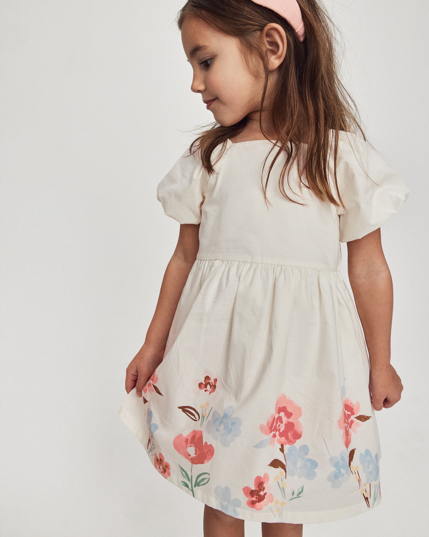 Toddler Girl Floral Puff Sleeve Dress - Ivory