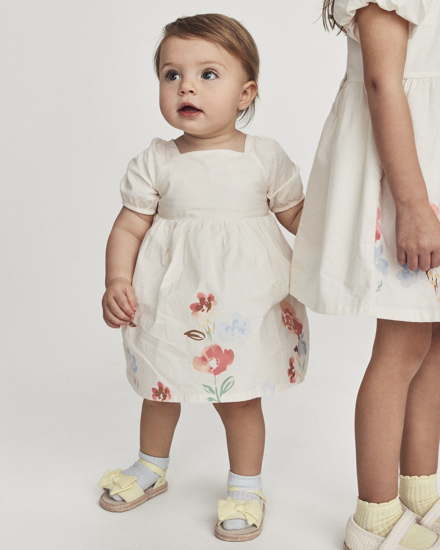 Toddler Girl Floral Puff Sleeve Dress - Ivory