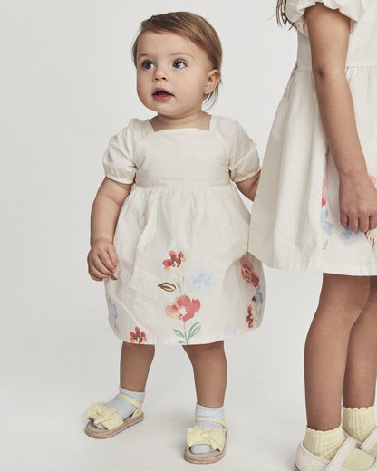 Toddler Girl Floral Puff Sleeve Dress - Ivory